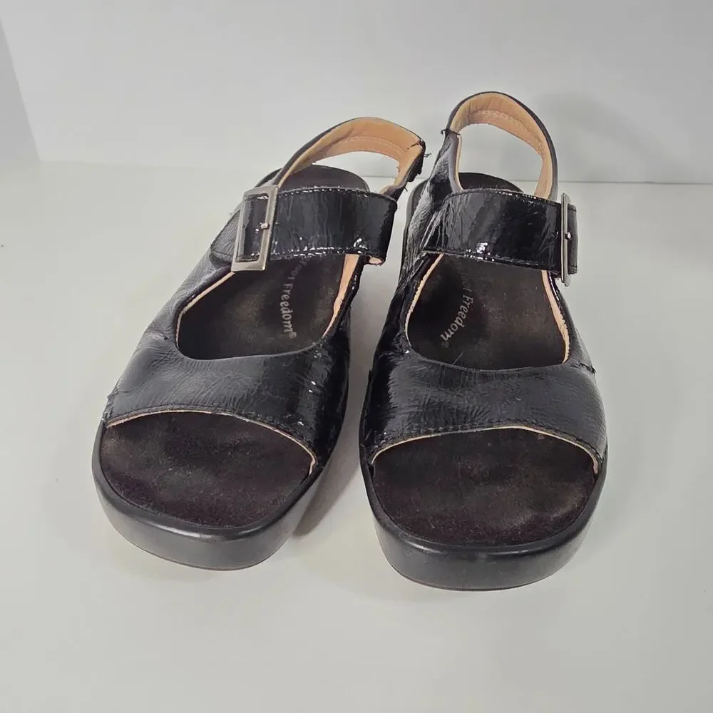 Barefoot Freedom Womens 8.5M Black Patent Leather Slingback Comfort Sandals